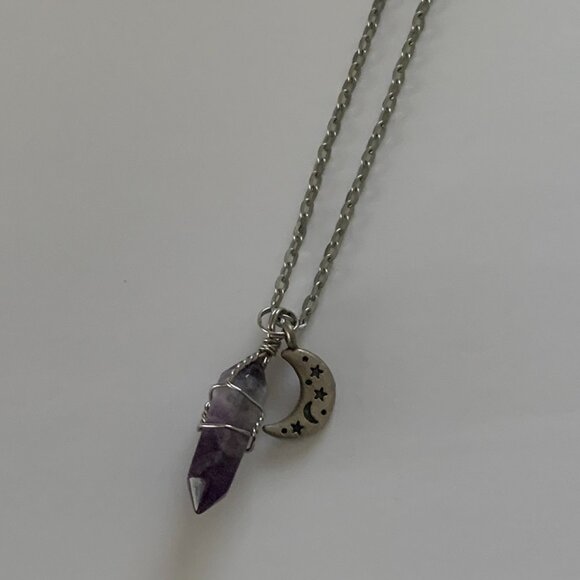 Amethyst Necklace With Moon Charm - Picture 4 of 5